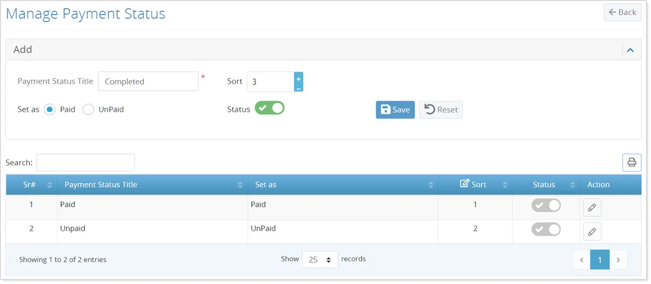 Manage Payment Status - User Manual