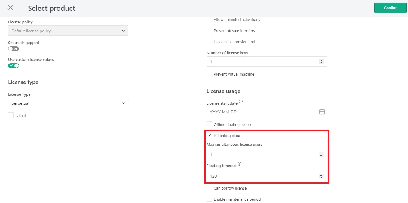 Editing default values when issuing license.