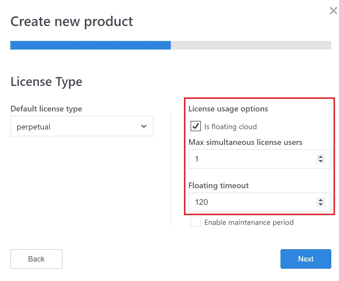 Selecting floating cloud and setting timeout and max simultaneous users