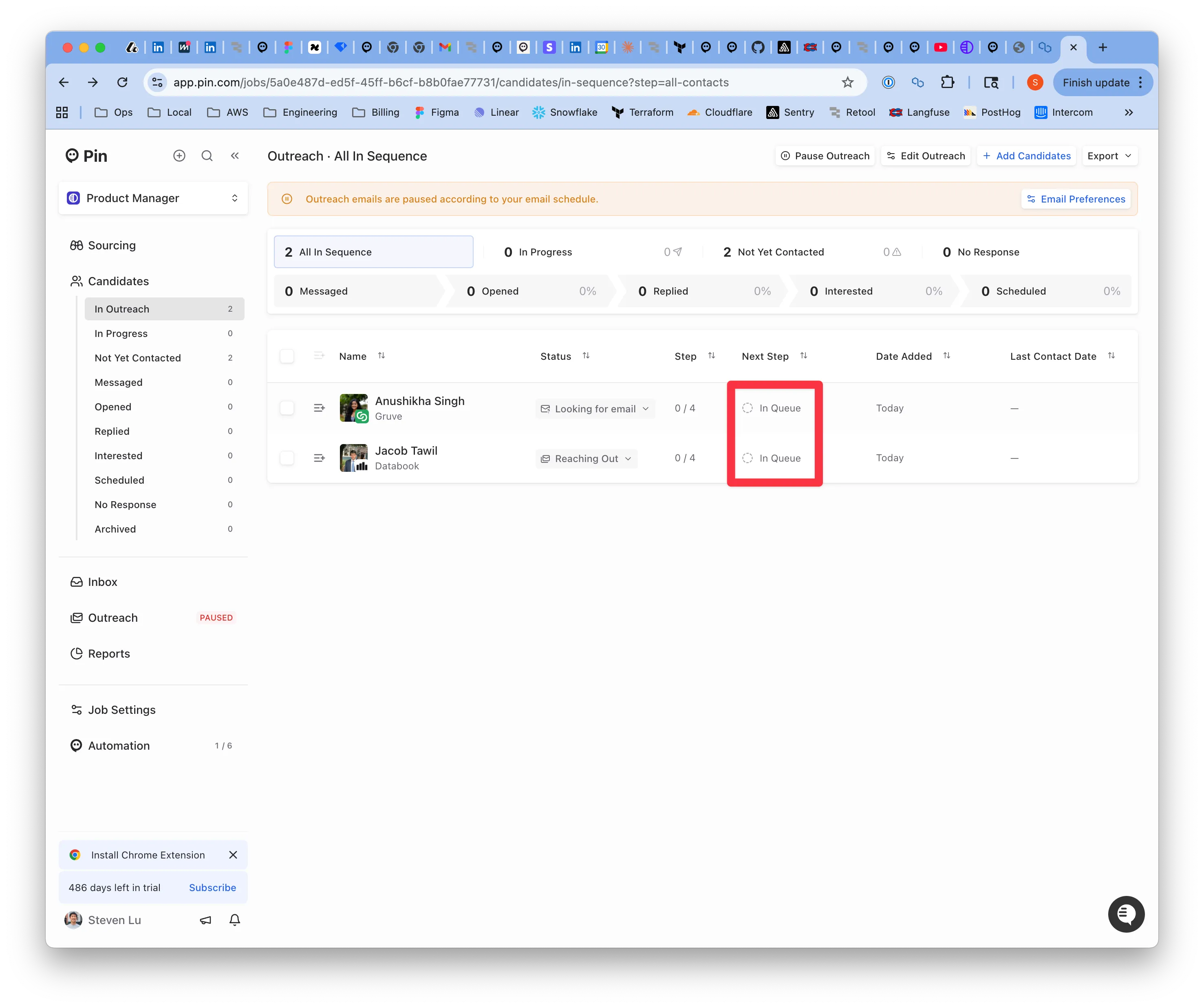 An example of the In Queue state