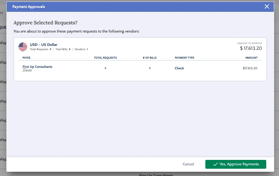 Click Yes, Approve Payments