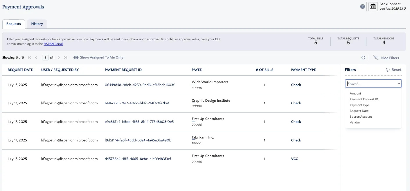 Filter Approval Requests