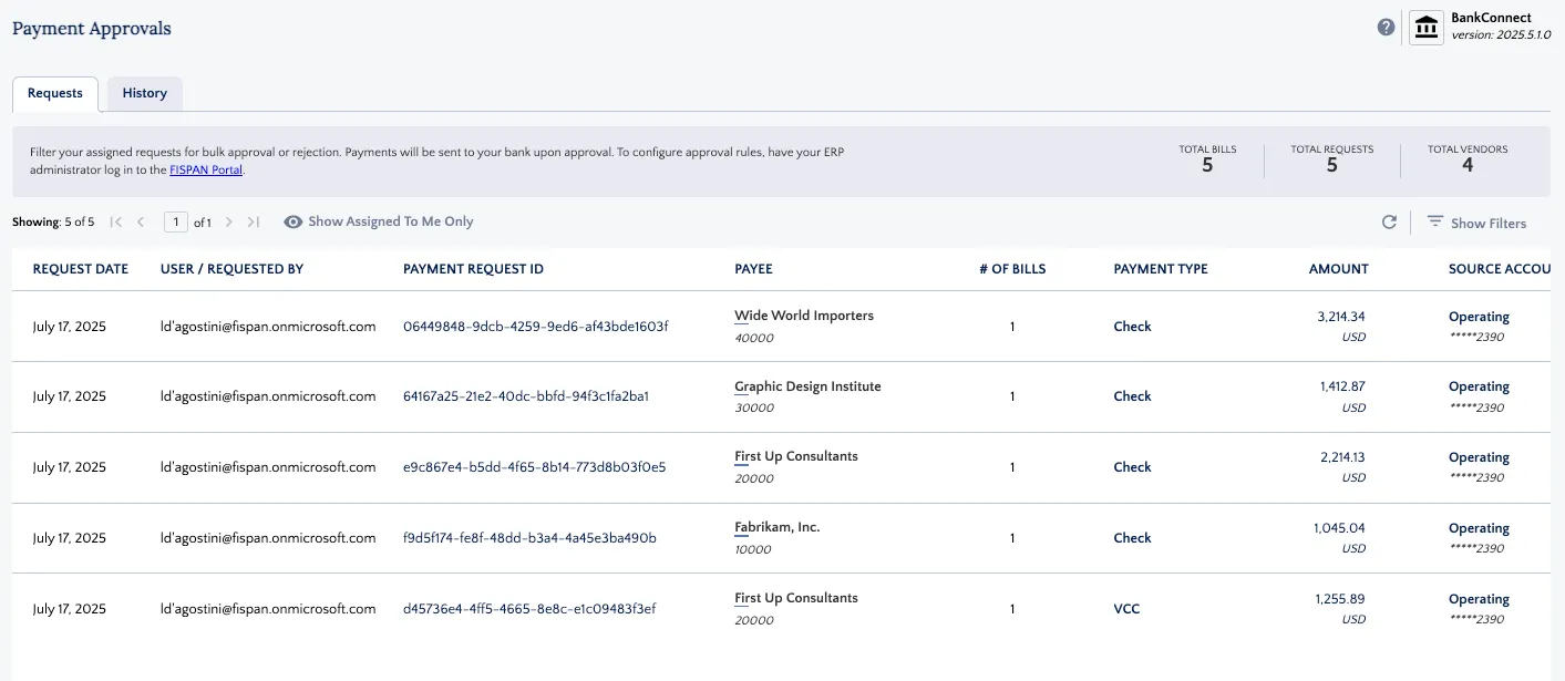 Approvals Page