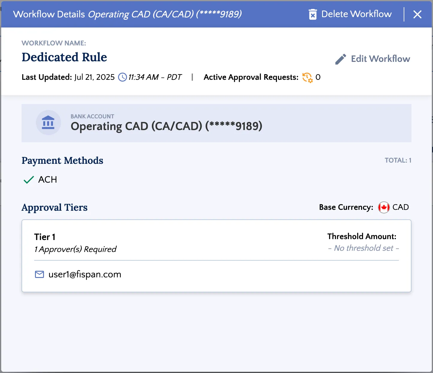 Click Delete Workflow