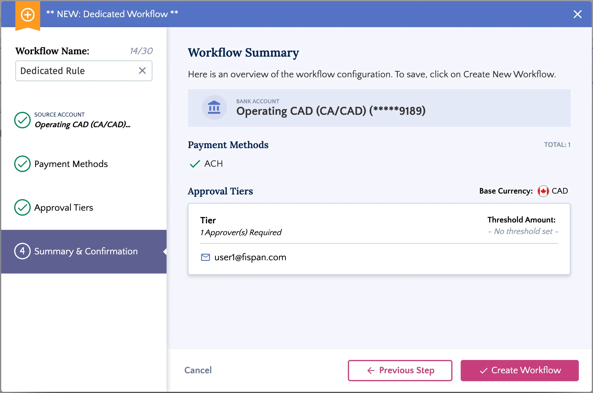 Click Create Workflow