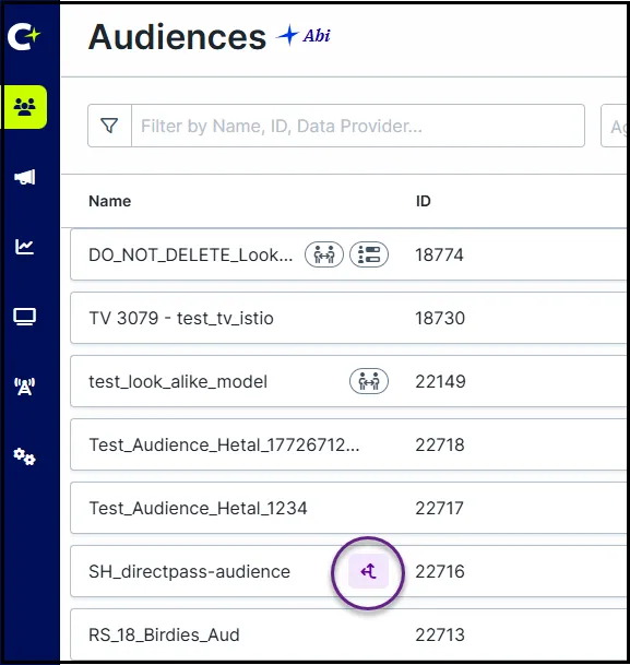 DirectPass icon on the Audiences page