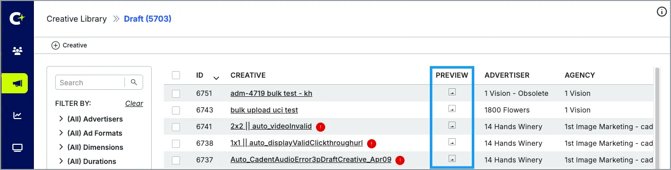 Preview icon in the Creative Library