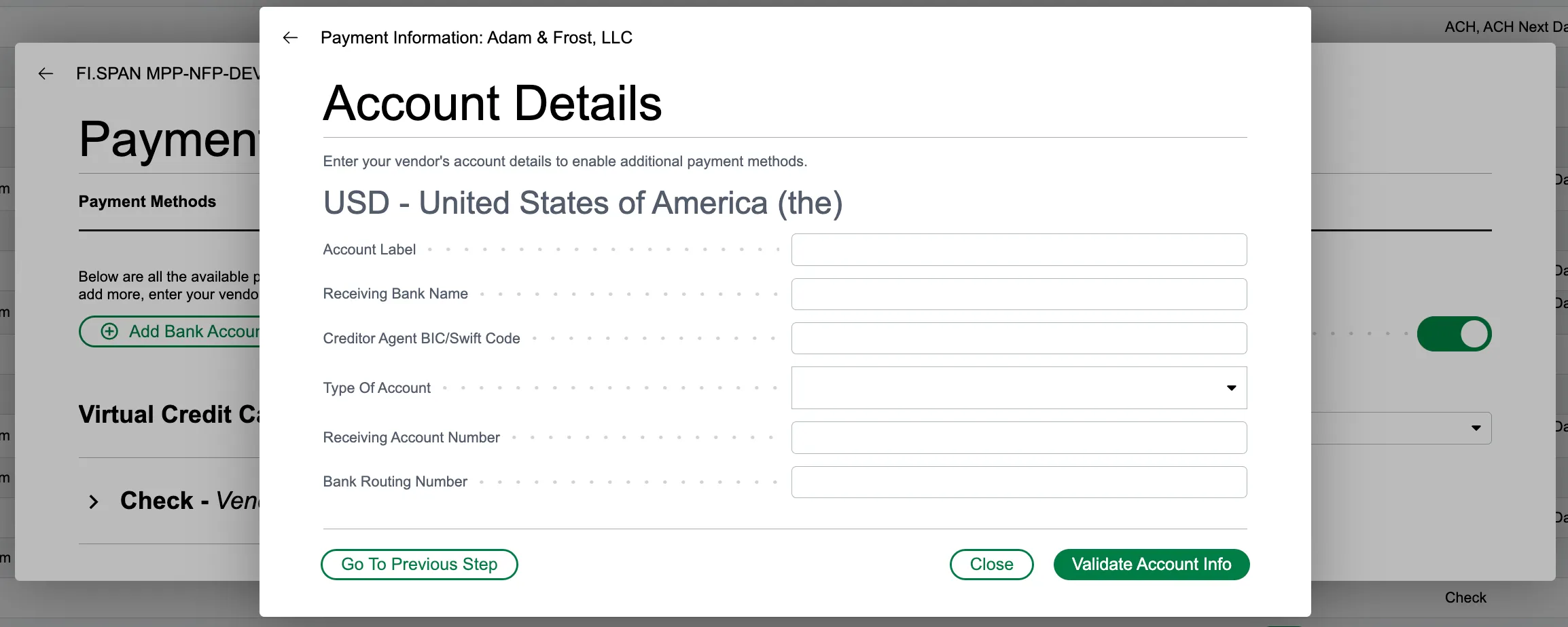 Enter required bank details