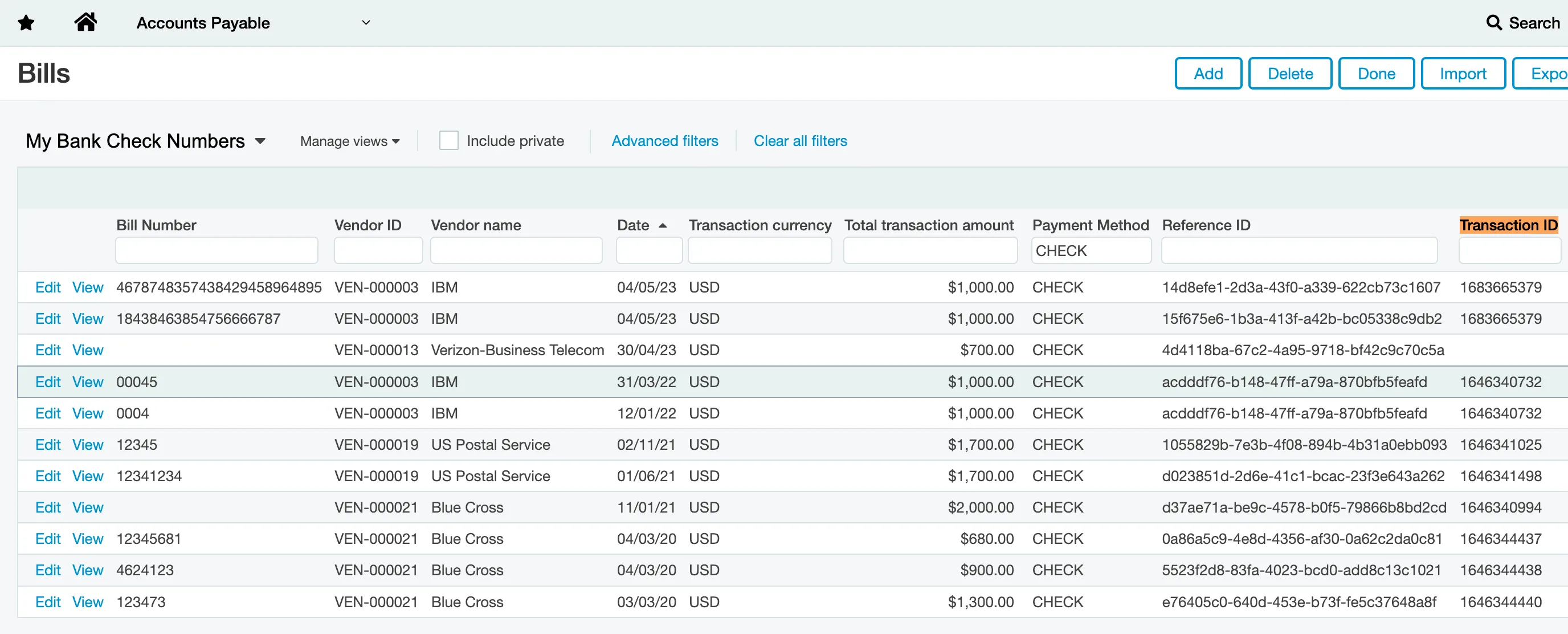 A Custom "My Bank Check Numbers" View A Custom "My Bank Check Numbers" View