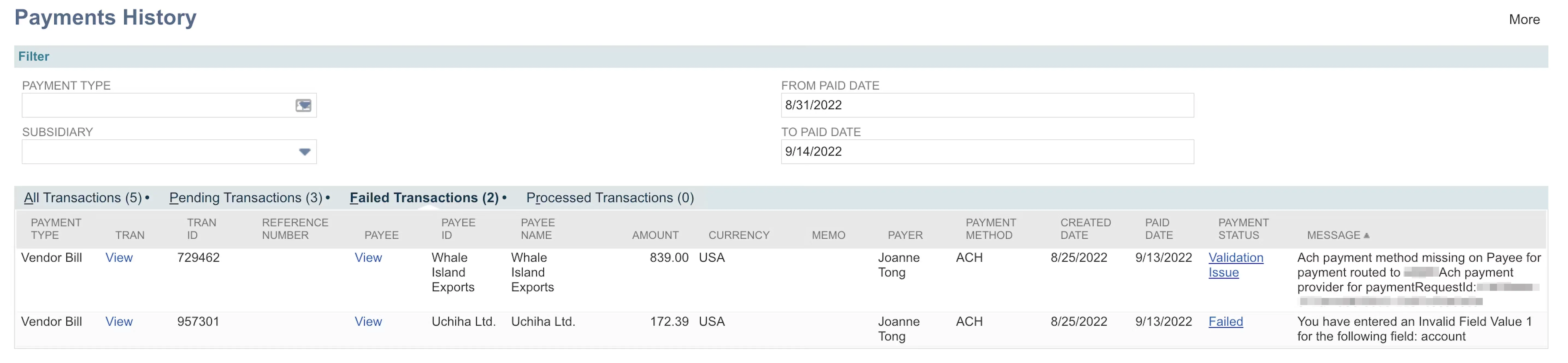 View Payment History - Failed View Payment History - Failed