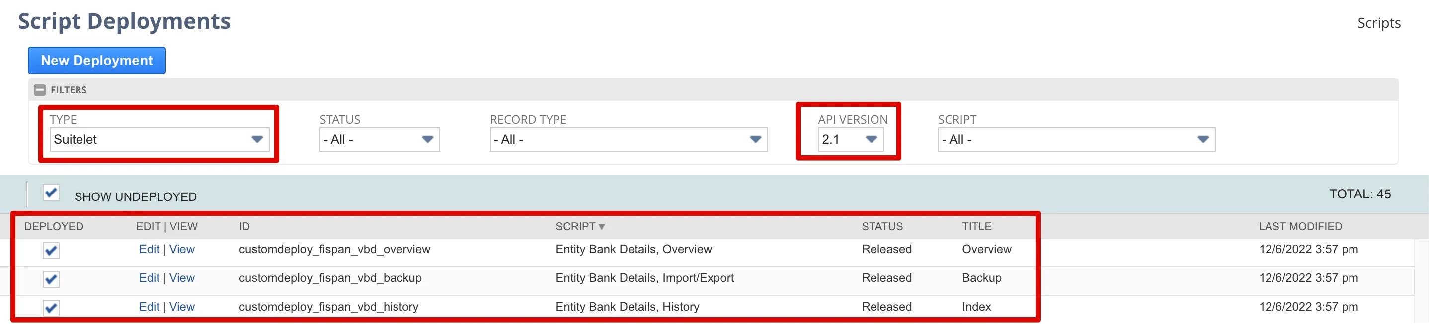 Filter for Suitelets on API Version 2.1