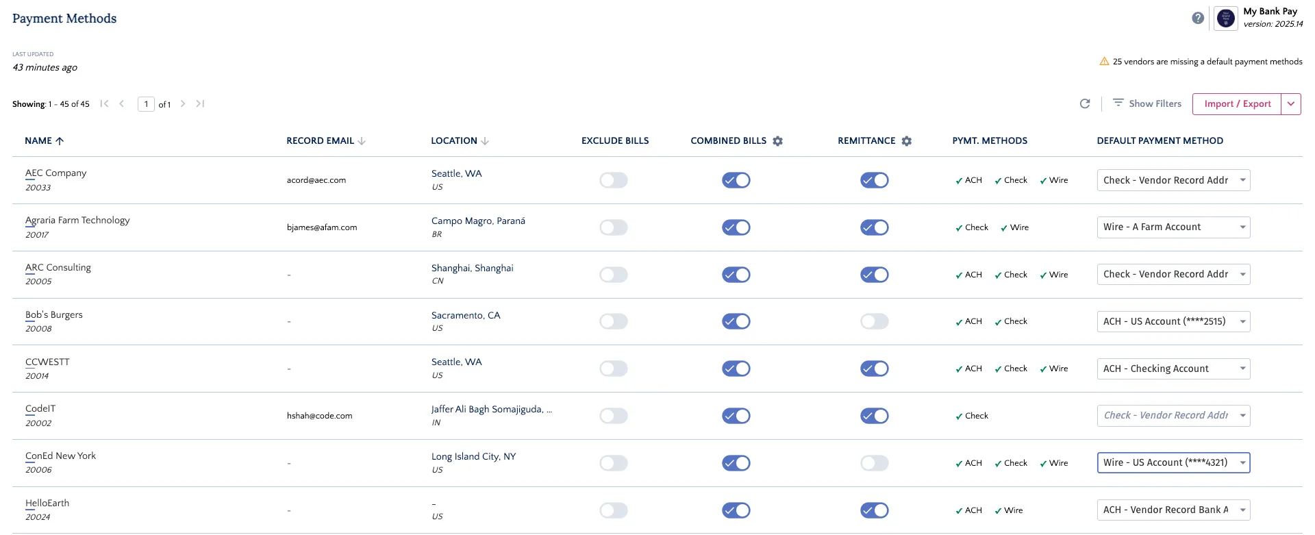 Payment Methods Page