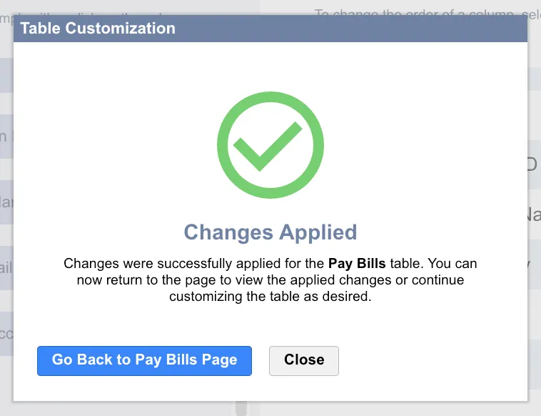Changes Applied confirmation window