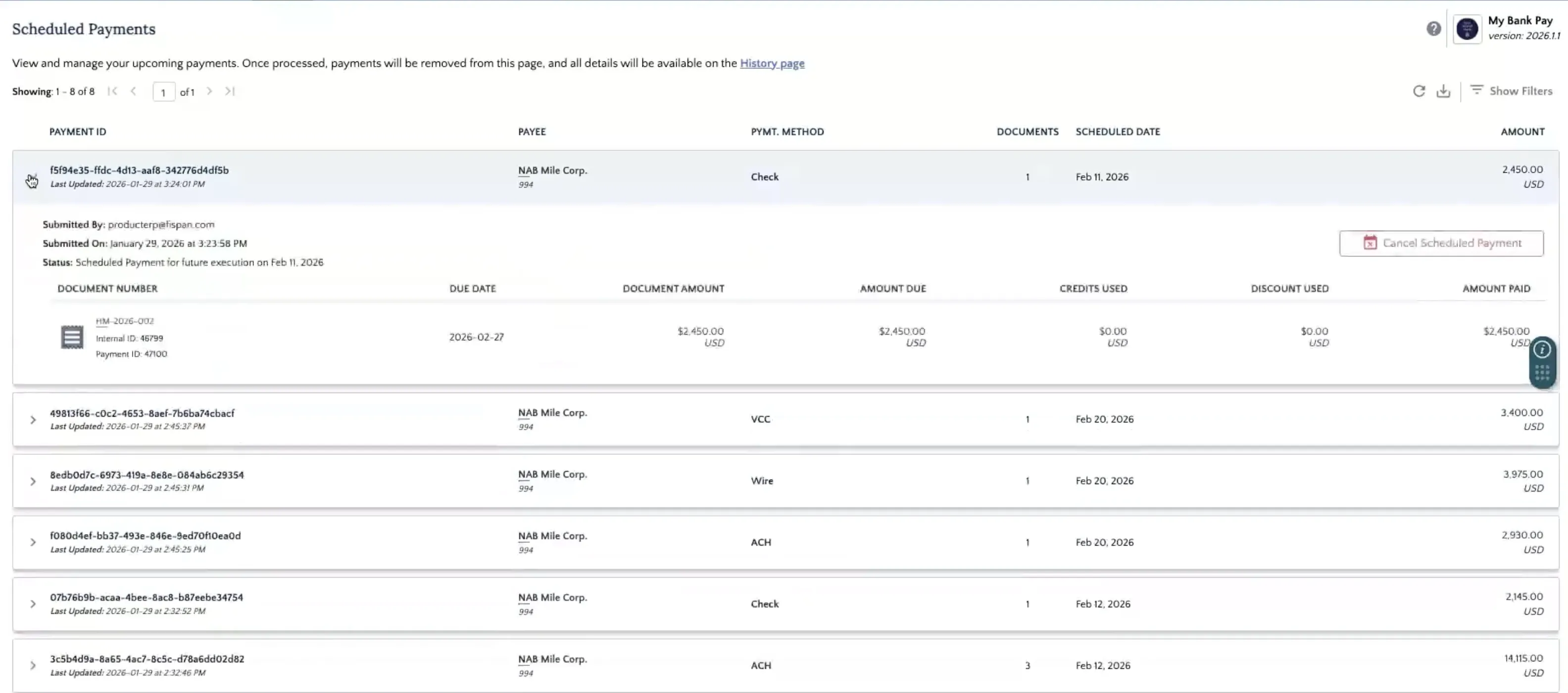 View All Scheduled Payments