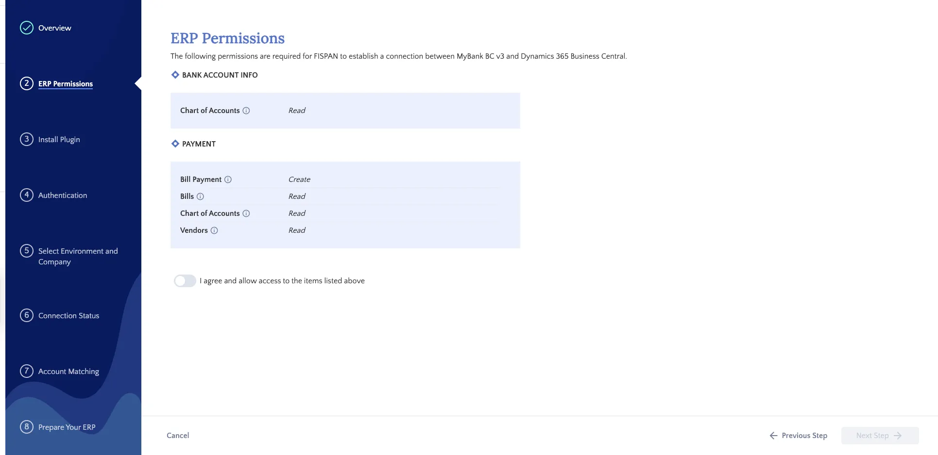 ERP Permissions - installation wizard page