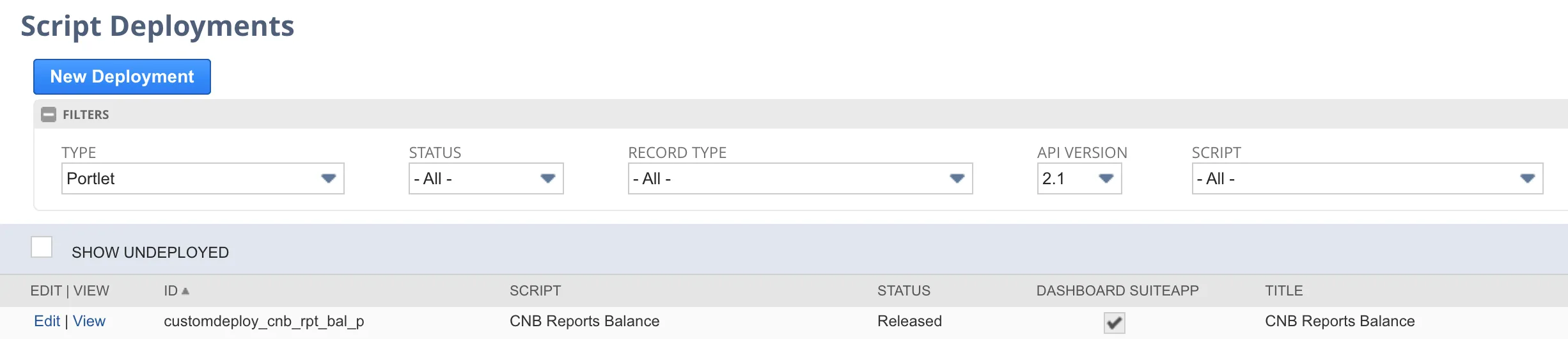 Edit Reports Balance Portlet