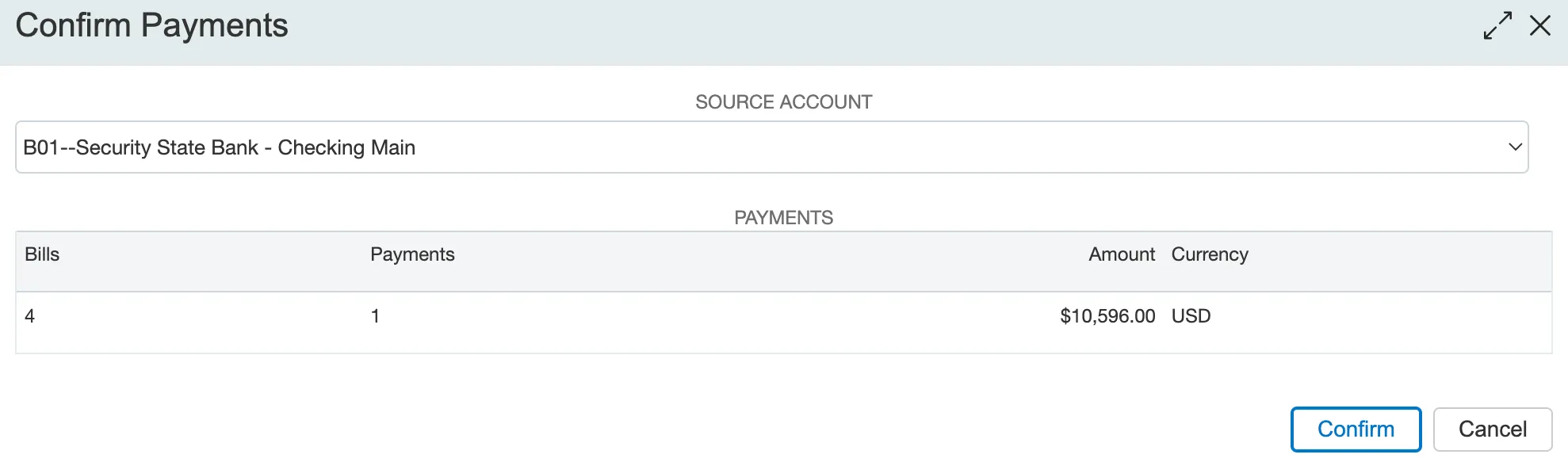 Confirmation window grouped bills Confirmation window grouped bills