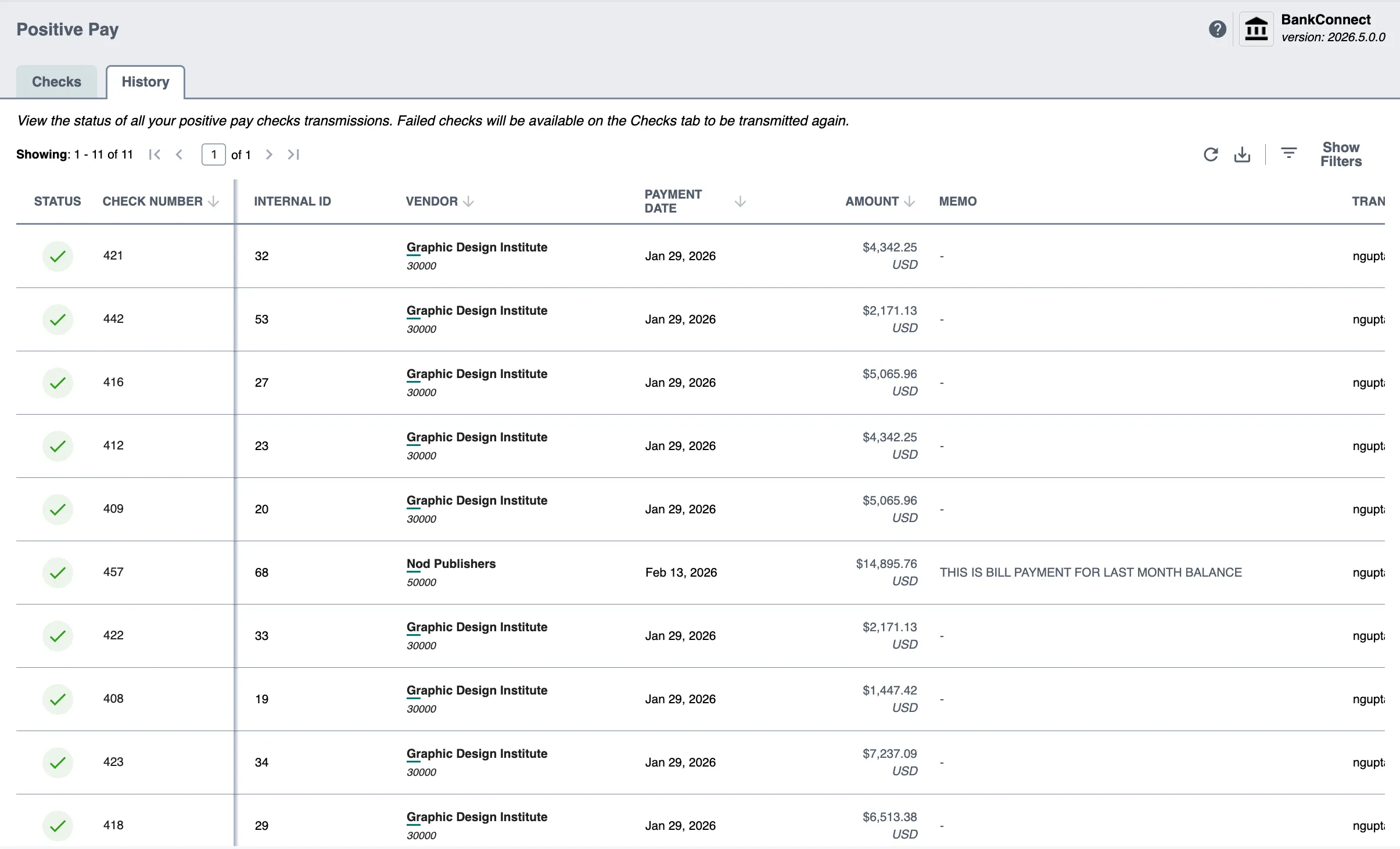 Positive Pay History Positive Pay History