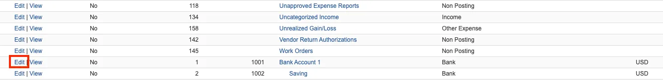Click 'Edit' to Open the Bank Account