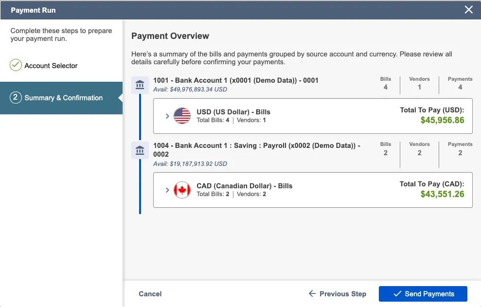 Review Summary and Confirm Payments