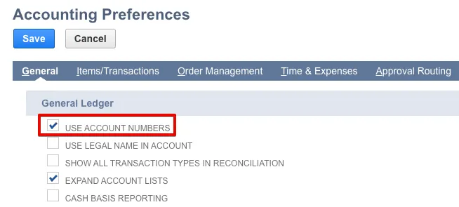 Enable "Use Account Numbers"