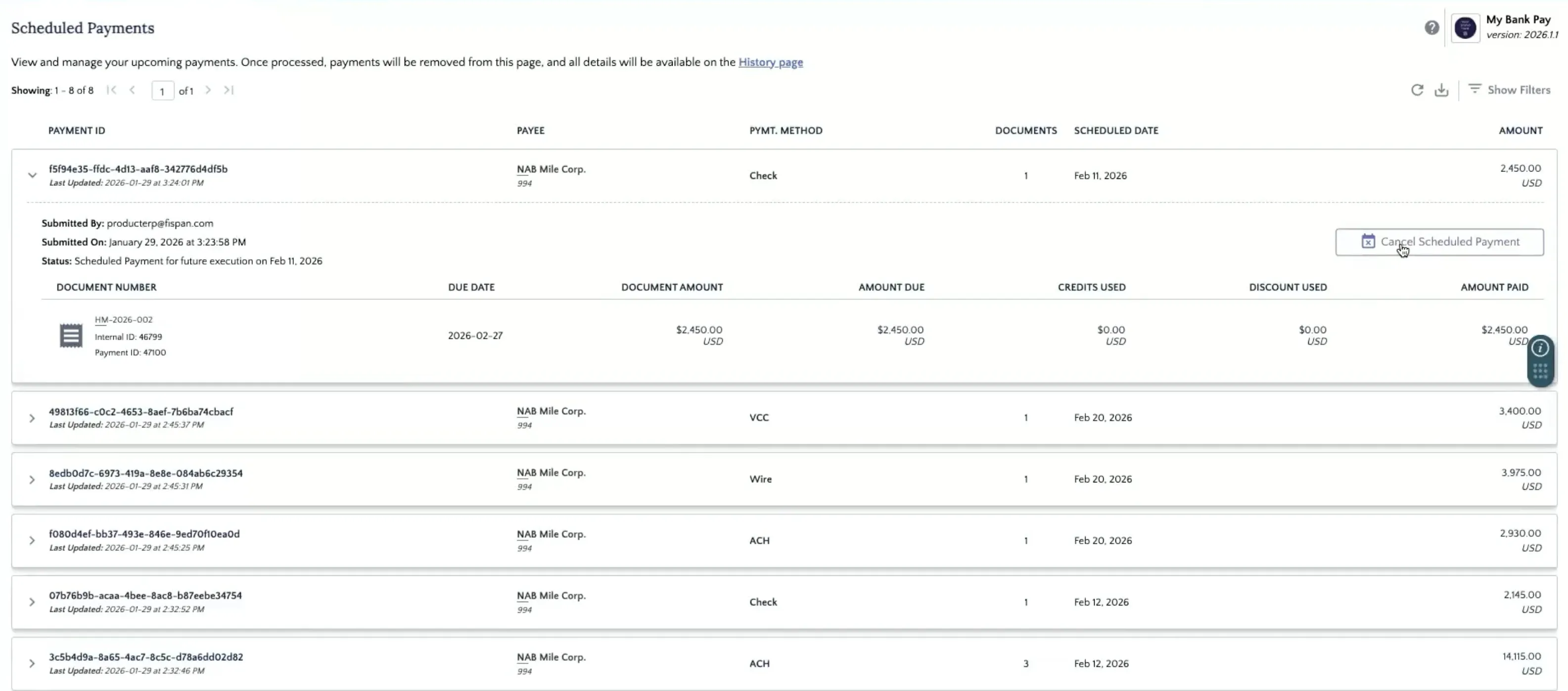 View Scheduled Payments Detail