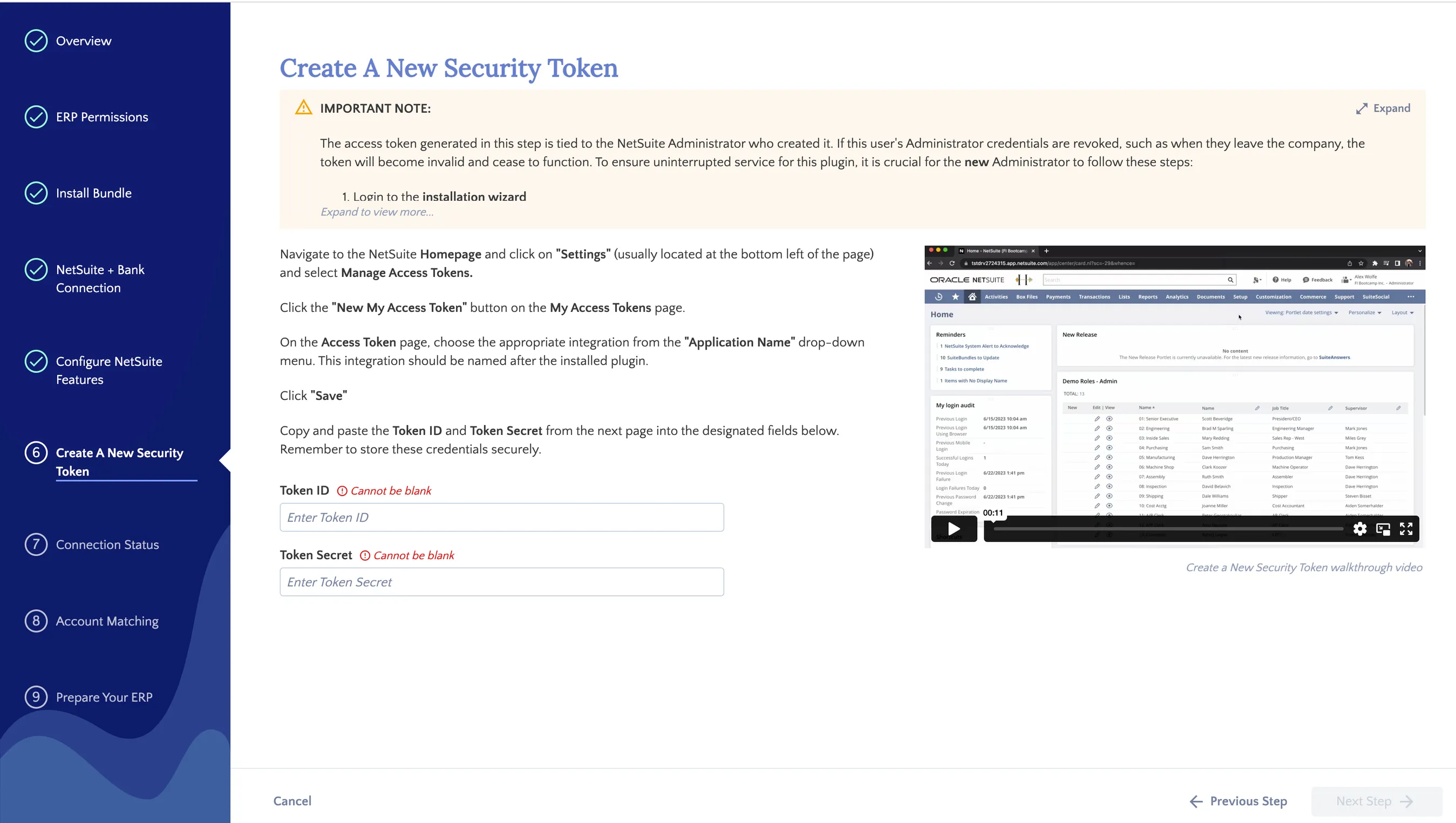 "Creating a New Security Token" page