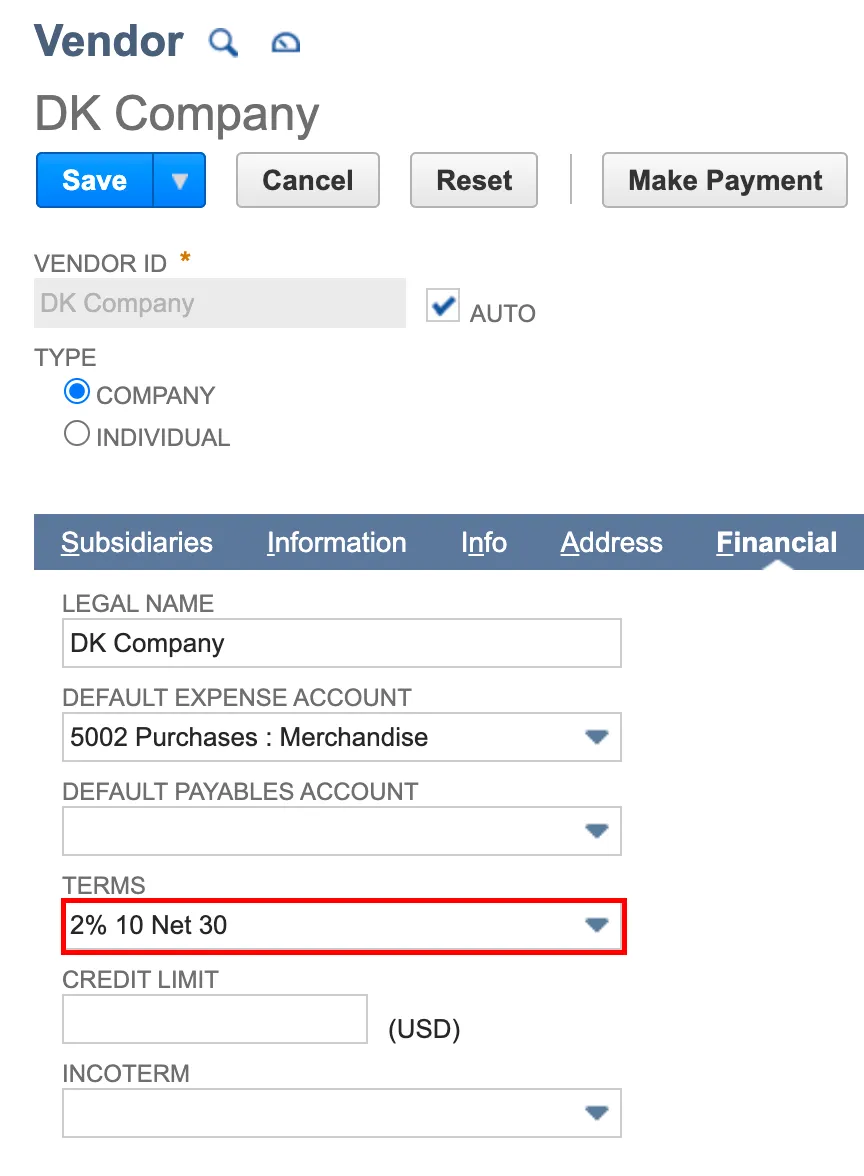 Set Payment Term at Vendor Level
