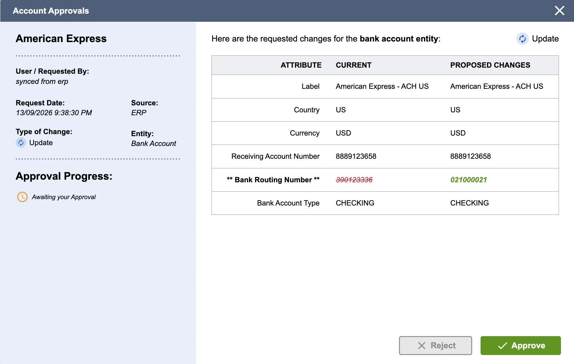 Approve ERP Synced Change