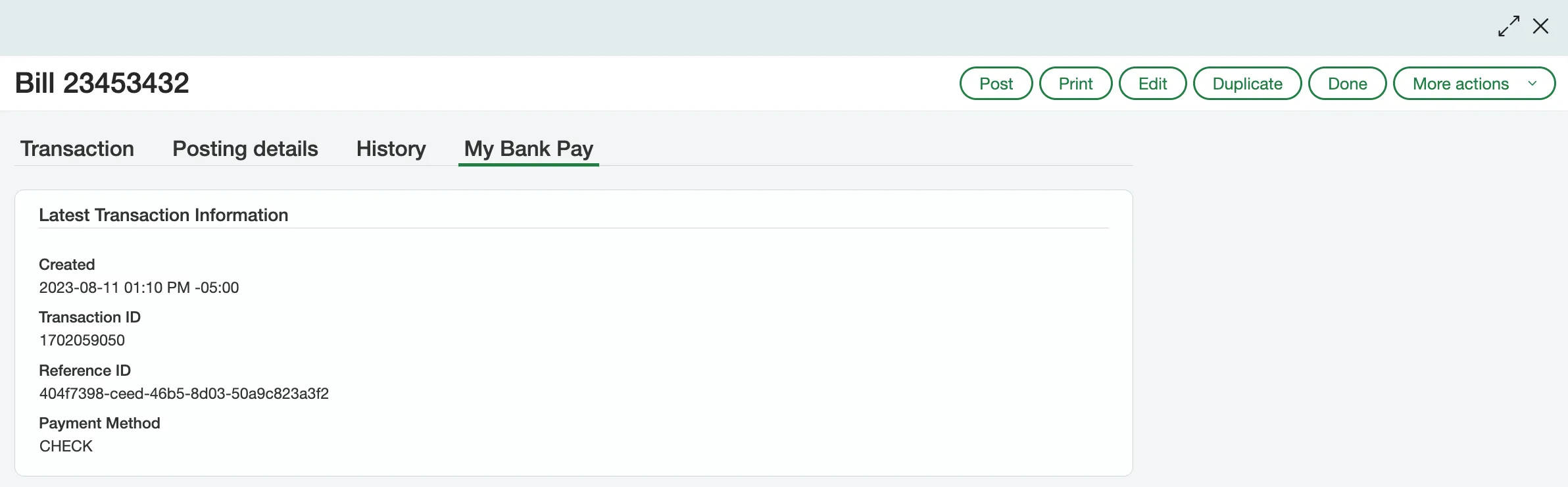 See Transaction ID field under your Bank tab on the Bill See Transaction ID field under your Bank tab on the Bill