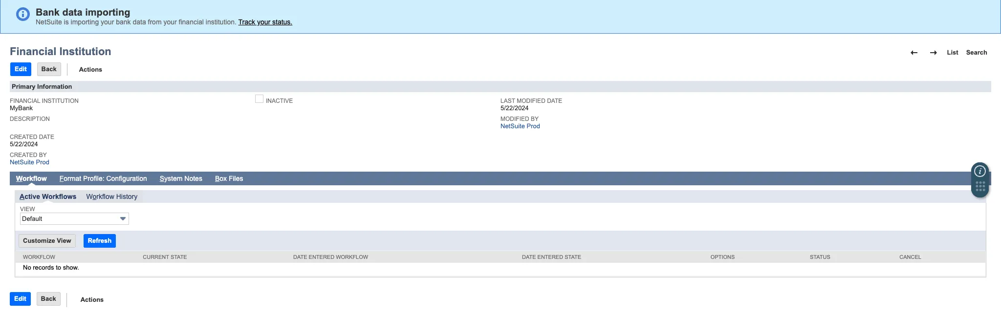 Track the status of your bank import