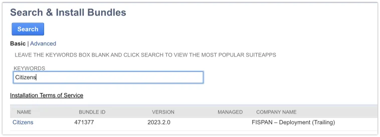 Select the name of the Bundle to proceed with installation