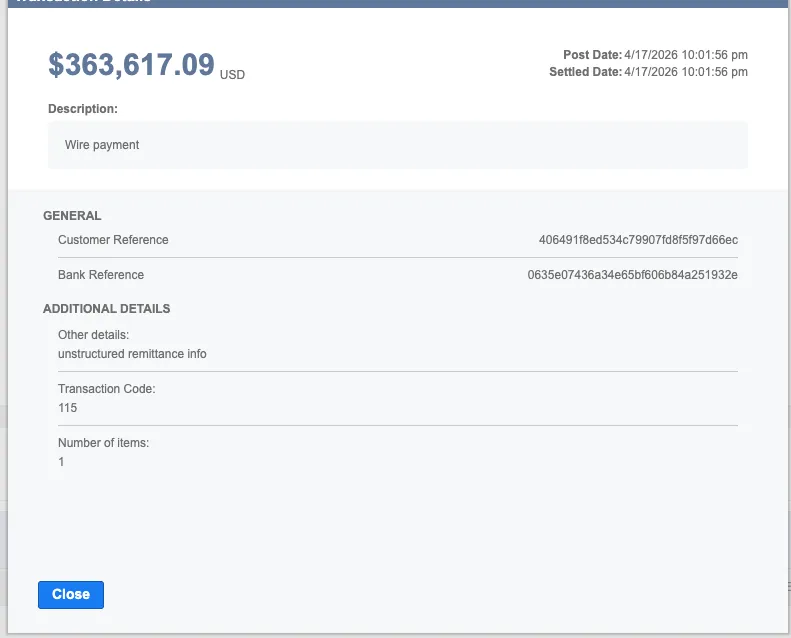 View Transaction Pop Up