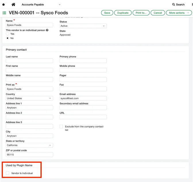 Vendor is Individual Custom Field