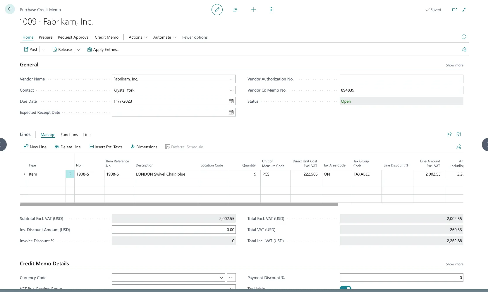 Create the Credit Memo
