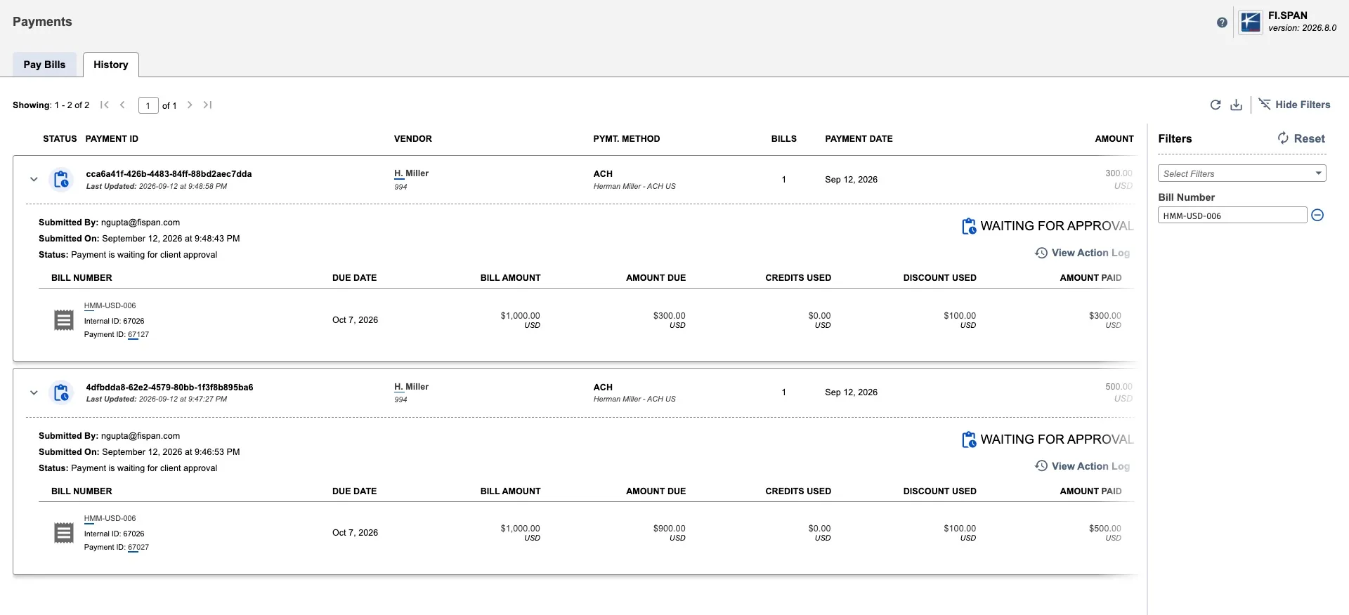 Payments History With Filters
