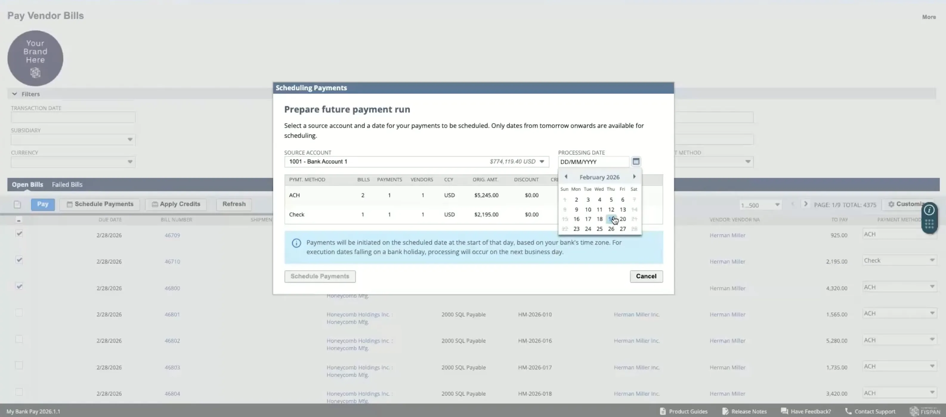 Select the Processing Date