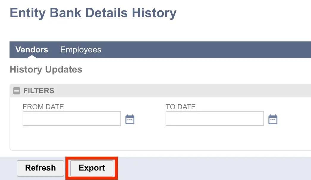Export button highlighted in RED