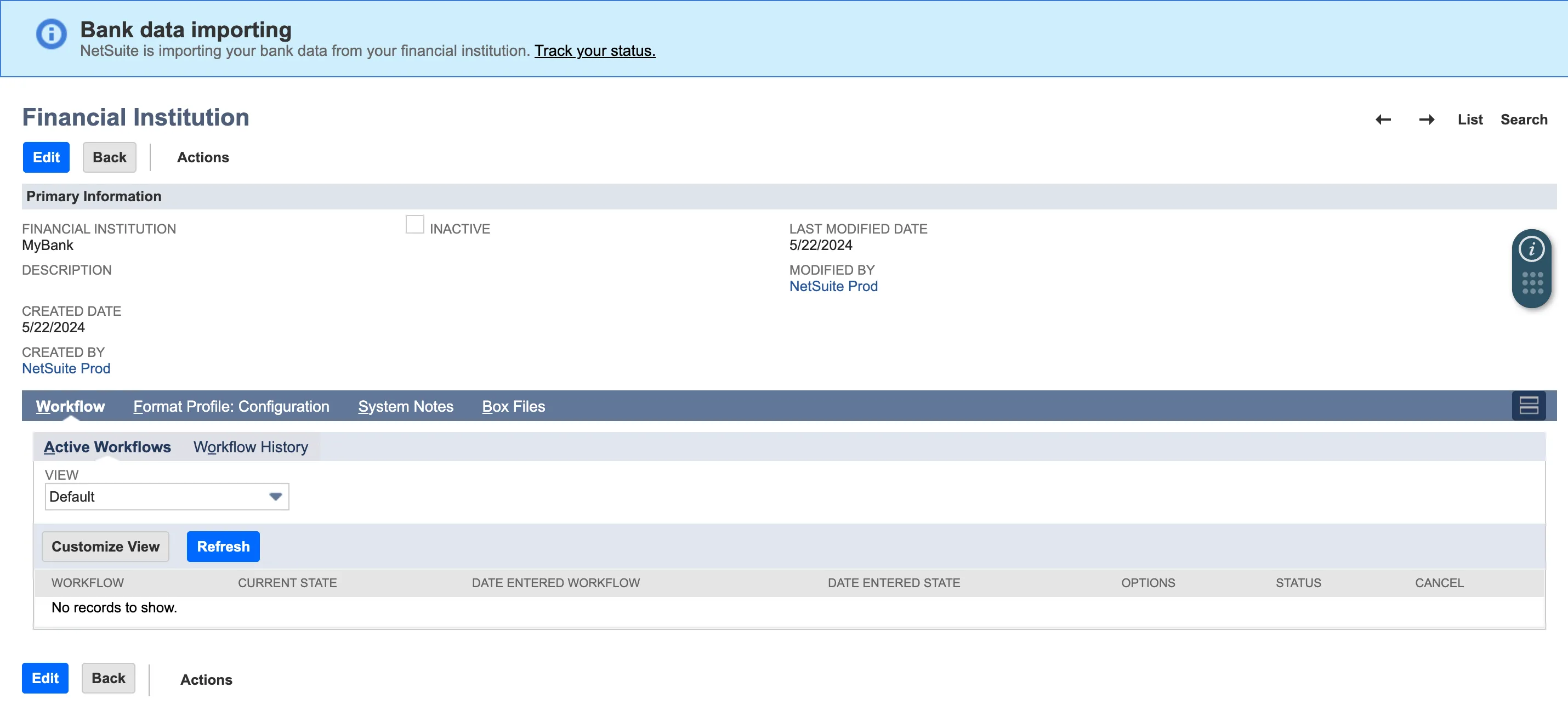 Banner with a link to track your import status