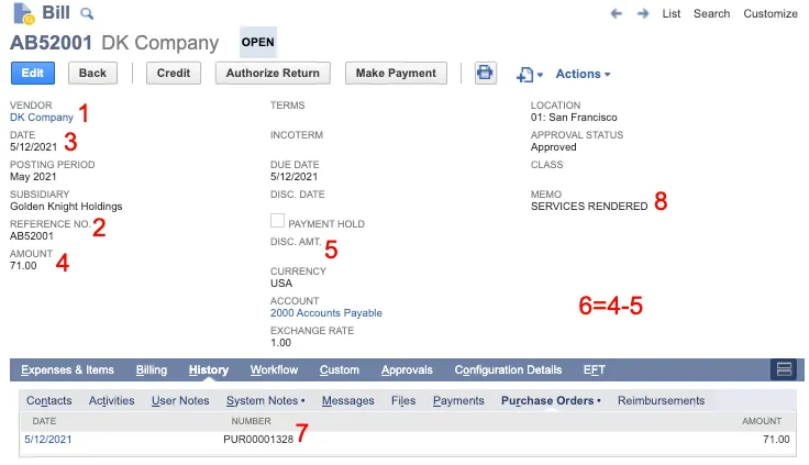 NetSuite Bill Remittance Field Mapping