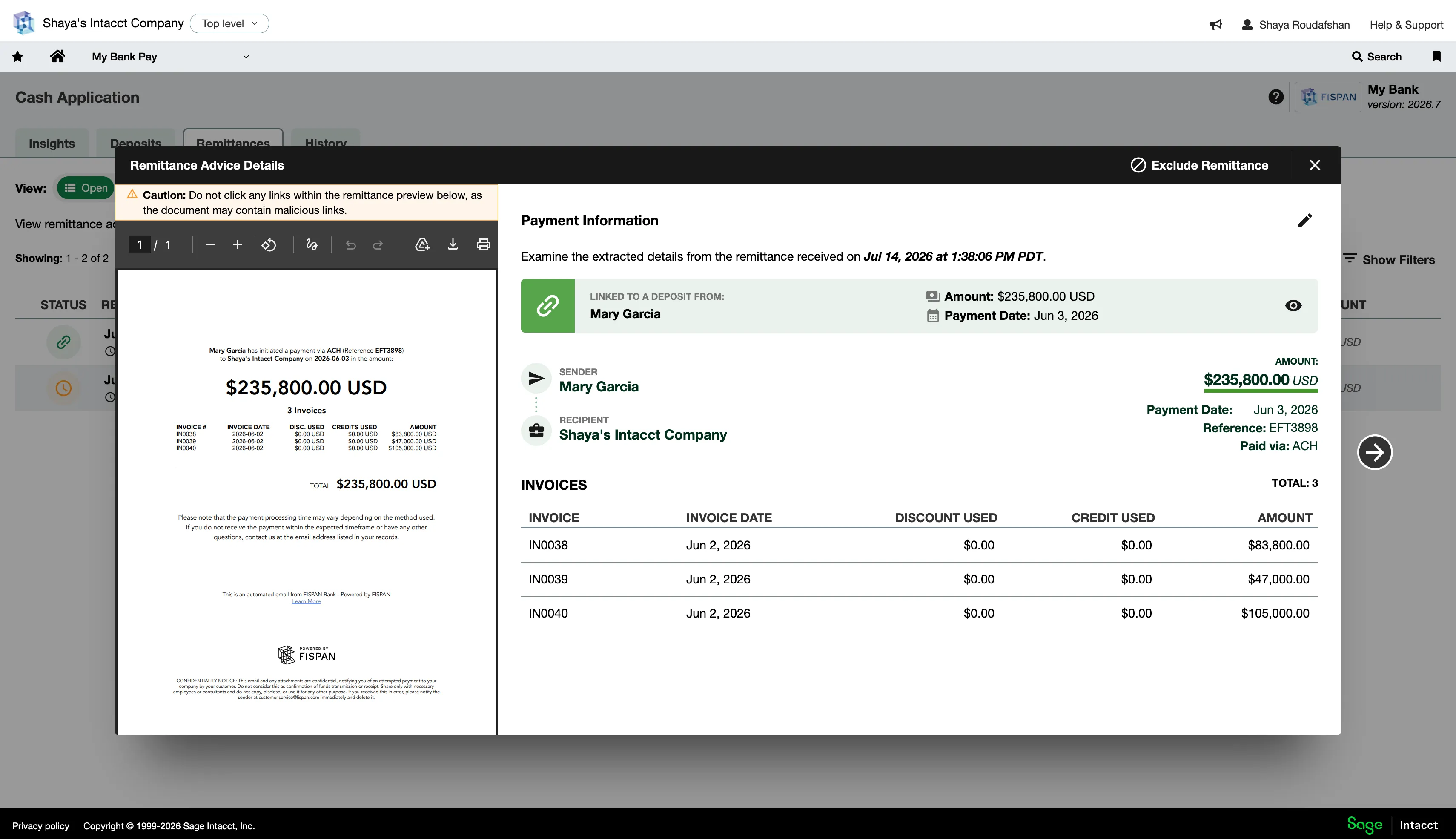 Remittance details
