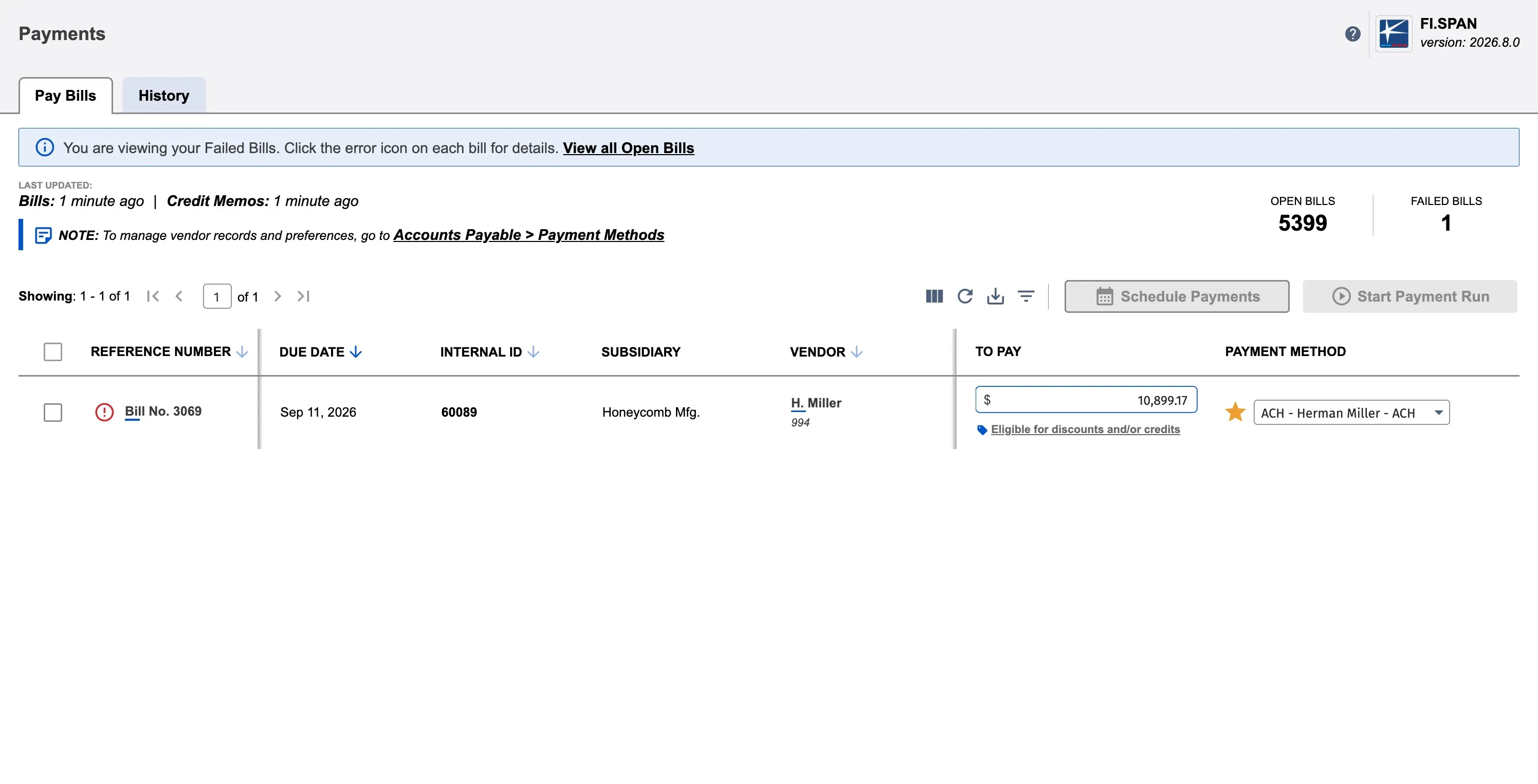 Failed Bills View