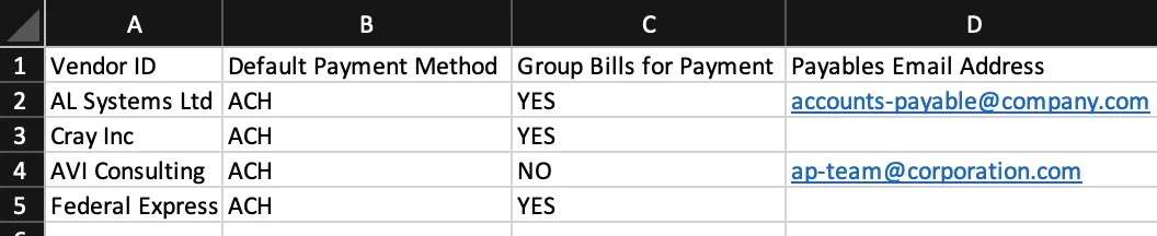 Sample "default_payment_information" CSV file