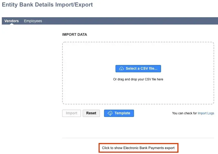 Click to show Electronic Bank Payments export Click to show Electronic Bank Payments export