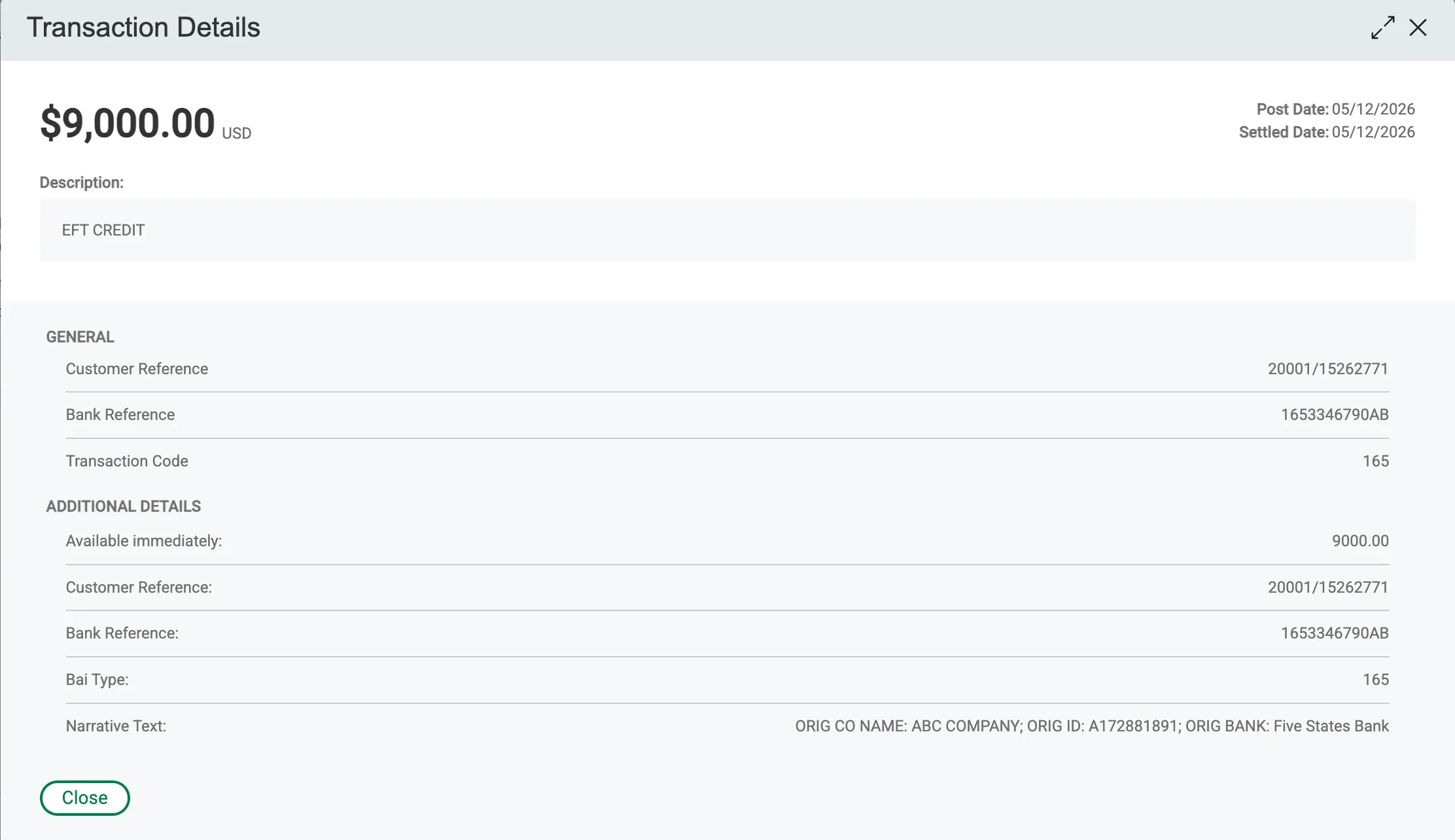 View Transaction Pop Up