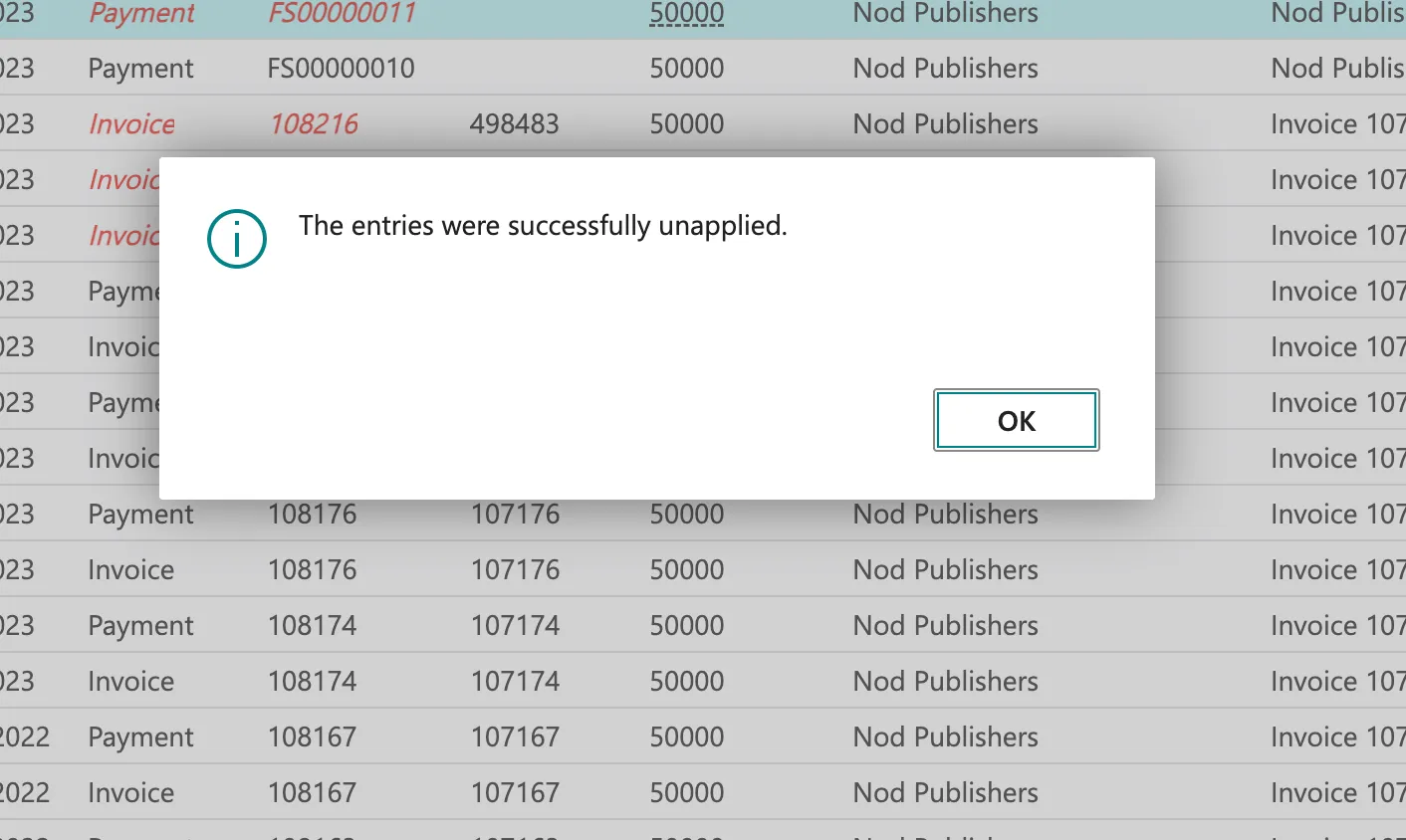 Confirm Entries Were Unapplied