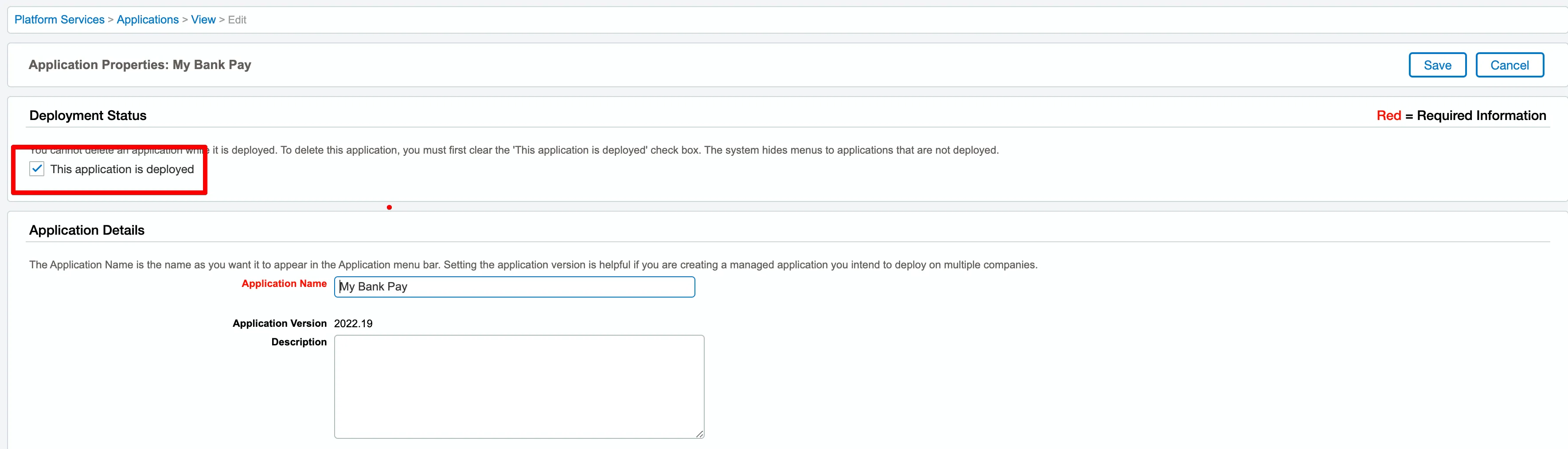 Unselect "This application is deployed"