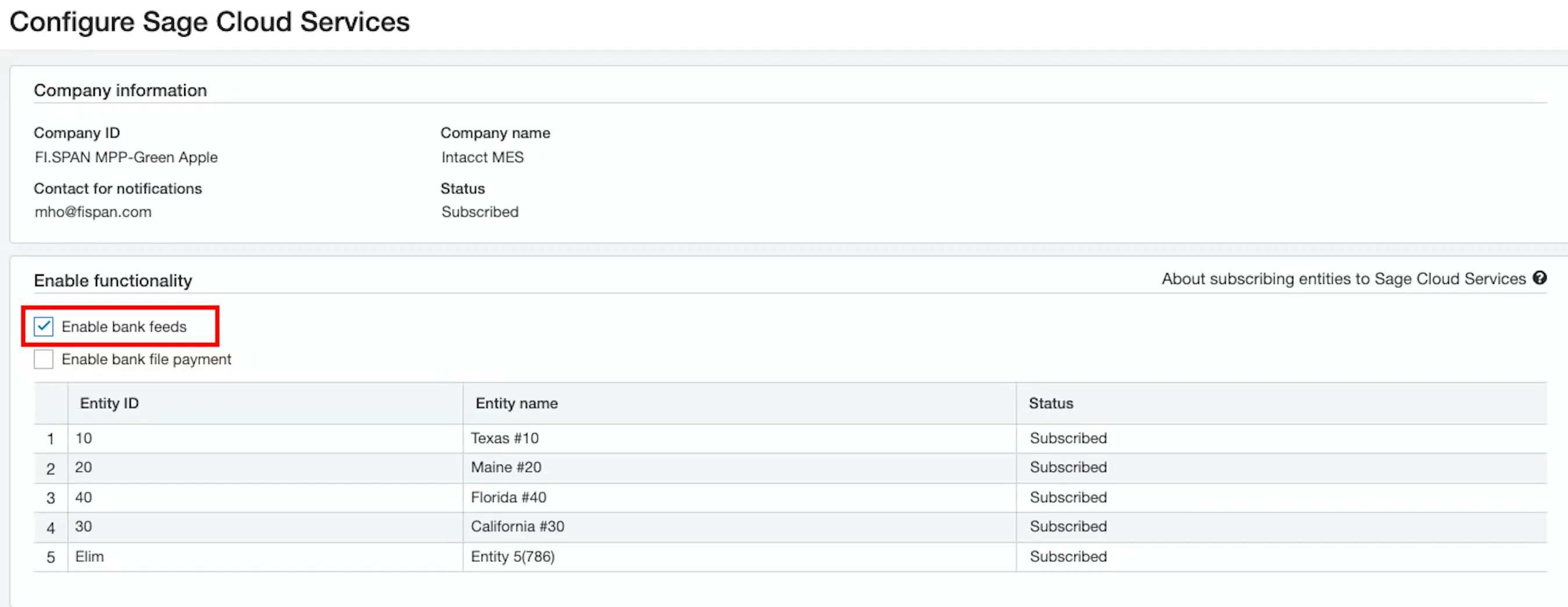 Enable Bank Feeds