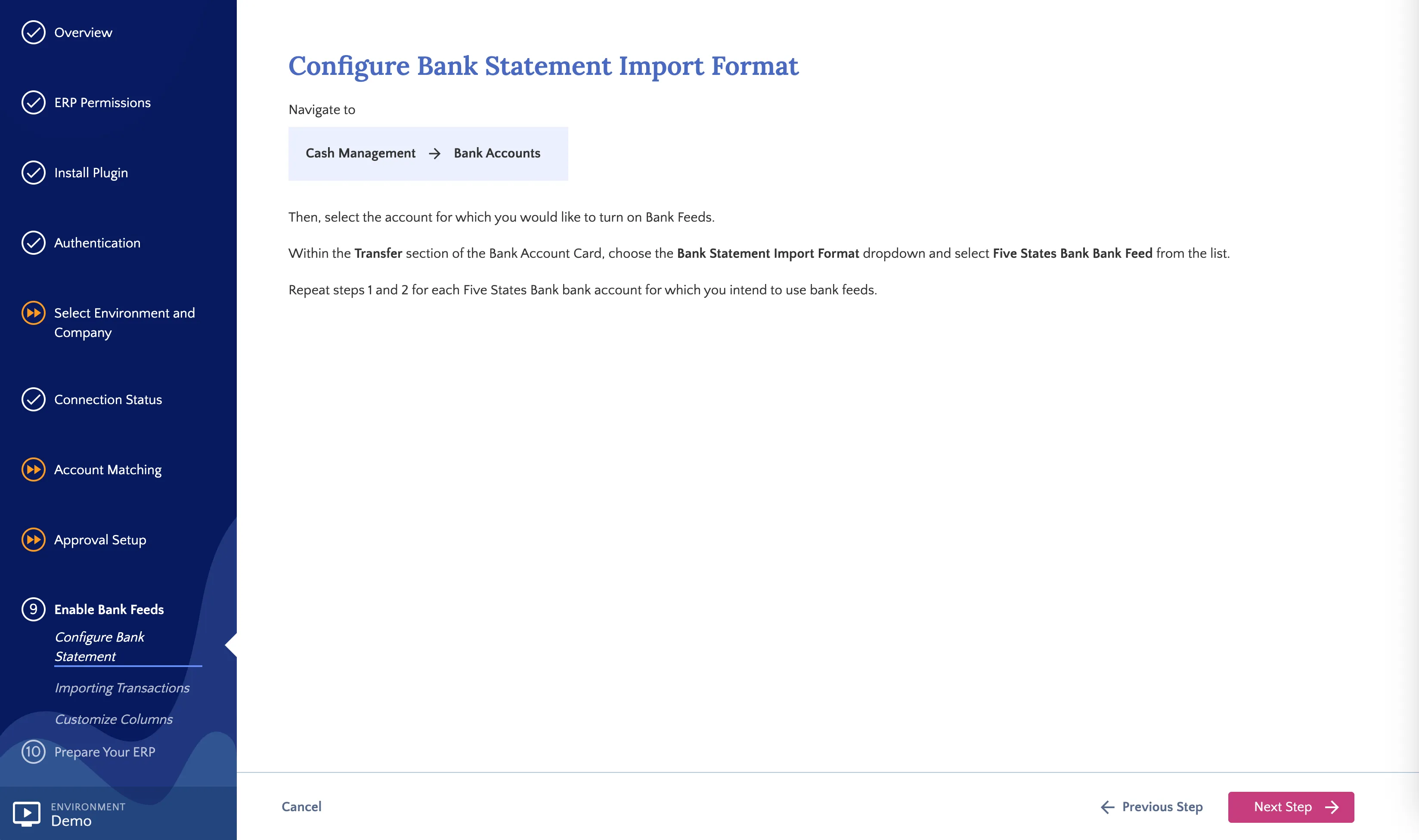 Enable Bank Feeds Step Enable Bank Feeds Step