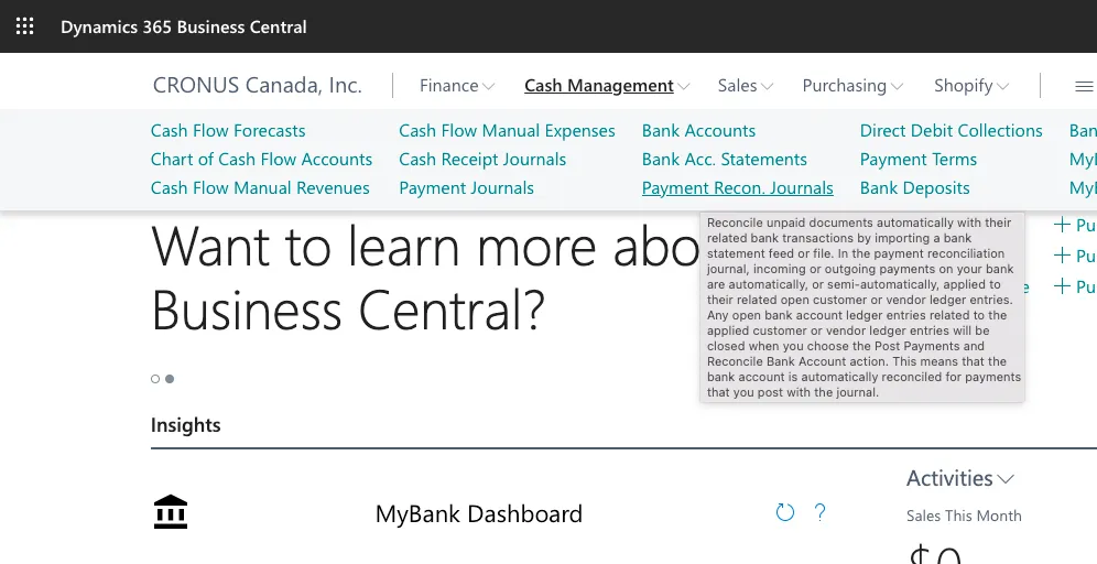 Select the Payment Reconciliation Journal